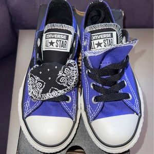 Converse All Star Purple Canvas w/Bandana Print Double Tongue Youth Girls Sz 11